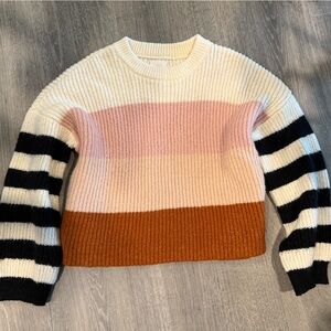 Harper Heritage Women's Sweater Cream, Pink, and Brown with Black Stripes Sz M